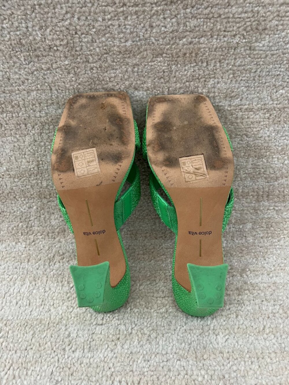 Dolce Vita Nitro Square Toe Strappy Chunky Heels Sandals Shoes 7.5 Green - Picture 9 of 13